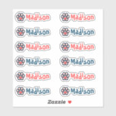 Kleurrijke Paw Print en Hart Aangepaste Naam Label (Vel)