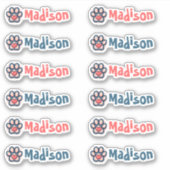 Kleurrijke Paw Print en Hart Aangepaste Naam Label (Voorkant)