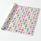 Kleurrijke Paw Print Gerolde Gift Wrap Cadeaupapier (Uitgerold)
