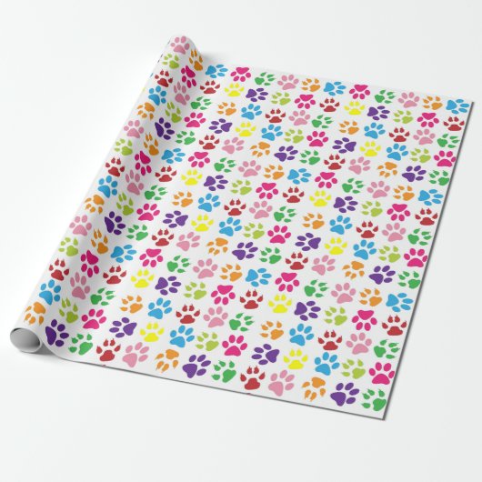 Kleurrijke Paw Print Gerolde Gift Wrap Cadeaupapier (Uitgerold)