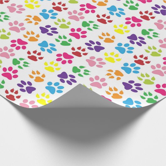 Kleurrijke Paw Print Gerolde Gift Wrap Cadeaupapier (Hoek)