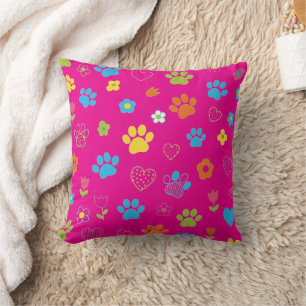 Kleurrijke Paw Print, Hart, en Bloem Patroon Kussen