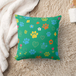 Kleurrijke Paw Print, Hart, en Bloem Patroon Kussen