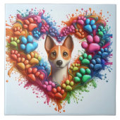 Kleurrijke Paw Print Heart Design met een speelse Tegeltje (Voorkant)