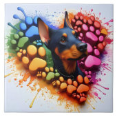 Kleurrijke Paw Print Tegel voor Dobermann Dogs Tegeltje (Voorkant)