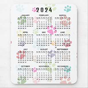 Kleurrijke Paw Prints 2024 Kalender Mousepad Muismat