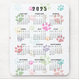 Kleurrijke Paw Prints 2025 Kalender Mousepad Muismat