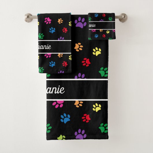 Kleurrijke Paw Prints Gepersonaliseerd Bad Handdoek (Insitu)