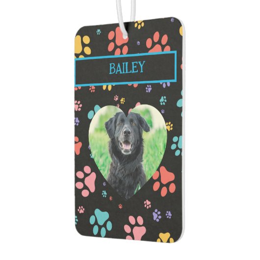 Kleurrijke Paw Prints Hondenfoto Luchtverfrisser (Links)