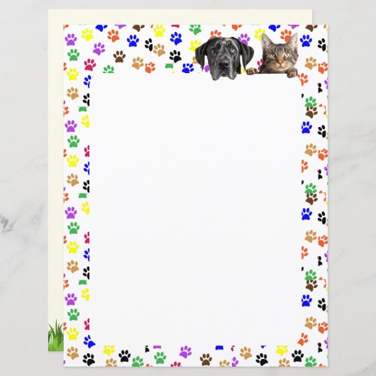 Kleurrijke Paw Prints met Hond en Kat 8.5 x 11 (Voorkant / Achterkant)