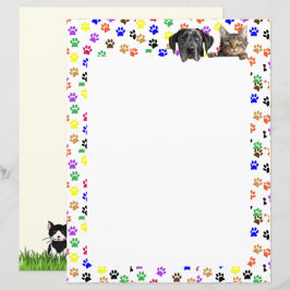 Kleurrijke Paw Prints met Hond en Kat 8.5 x 11