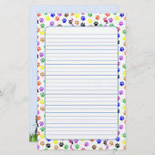 Kleurrijke Paw Prints met Hond en Kat Lined Briefpapier (Voorkant / Achterkant)