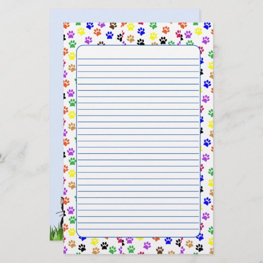 Kleurrijke Paw Prints met Hond en Kat Lined Briefpapier (Voorkant / Achterkant)
