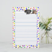 Kleurrijke Paw Prints met Hond en Kat Lined Briefpapier (Staand voorkant)
