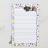 Kleurrijke Paw Prints met Hond en Kat Lined Briefpapier (Voorkant / Achterkant)