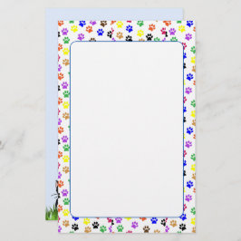 Kleurrijke Paw Prints met Hond en Kat Stationery Briefpapier
