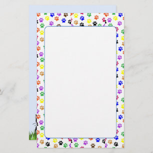 Kleurrijke Paw Prints met Hond en Kat Stationery Briefpapier