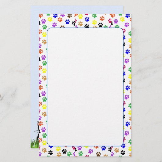 Kleurrijke Paw Prints met Hond en Kat Stationery Briefpapier (Voorkant / Achterkant)