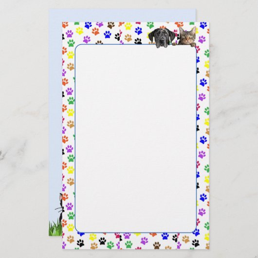 Kleurrijke Paw Prints met Hond en Kat Stationery Briefpapier (Voorkant / Achterkant)