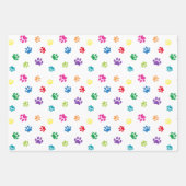 Kleurrijke Paw Prints Patroon op Zwart Wit Grijs Inpakpapier Vel (Voorkant 2)