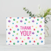 Kleurrijke Paw Prints Roze Dank u Kaart (Staand voorkant)