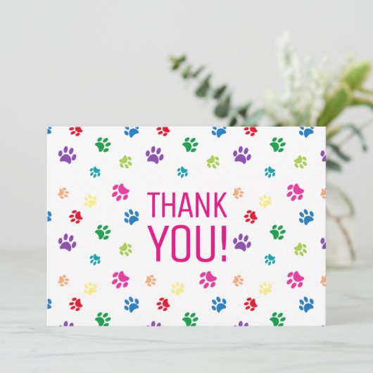 Kleurrijke Paw Prints Roze Dank u Kaart (Staand voorkant)