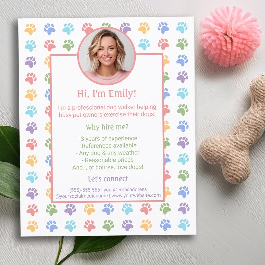 Kleurrijke Paws Custom Photo Dog Walker Services Flyer