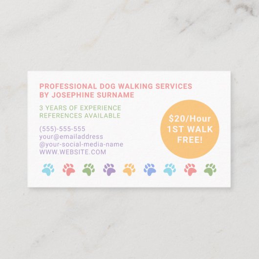 Kleurrijke Paws Patroon met aangepaste foto Dog Wa Visitekaartje (Achterkant)