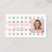 Kleurrijke Paws Patroon met aangepaste foto Dog Wa Visitekaartje (Voorkant)