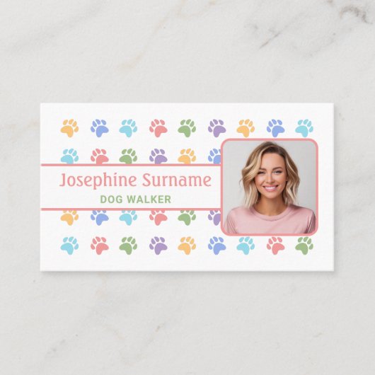 Kleurrijke Paws Patroon met aangepaste foto Dog Wa Visitekaartje (Voorkant)