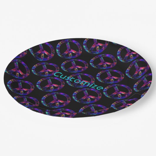 Kleurrijke Peace Sign Pattern Zwart Borden Papieren Bordje (Gekanteld)