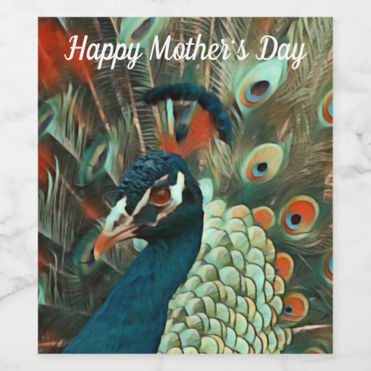 Kleurrijke Peacock - Bird - gepersonaliseerd wijnl Wijn Etiket (Enkel label)