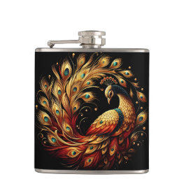 Kleurrijke Peacock Dance in Wit Heupfles