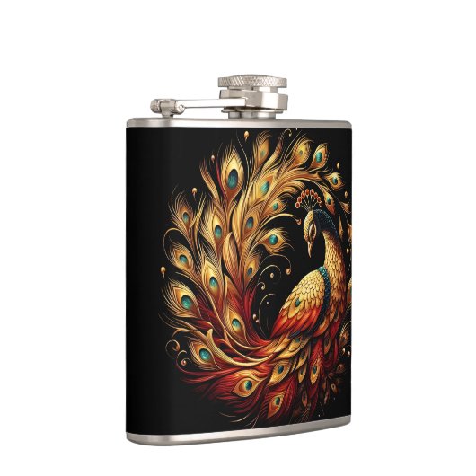 Kleurrijke Peacock Dance in Wit Heupfles (Rechts)