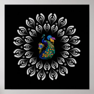 Kleurrijke Peacock Dotting Mandala Sjabloon Poster