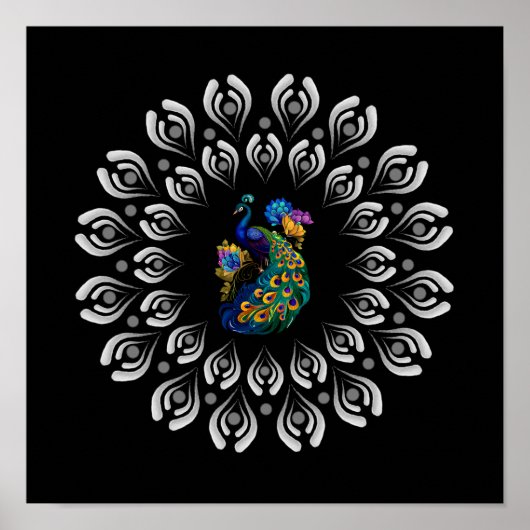 Kleurrijke Peacock Dotting Mandala Sjabloon Poster (Voorkant)