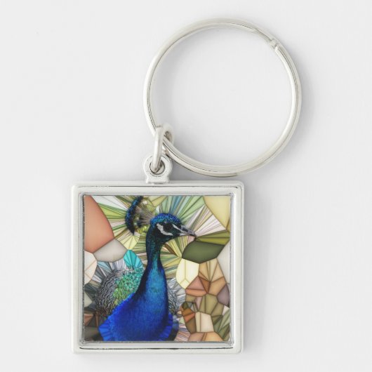 Kleurrijke Peacock Mosaic Square Key Ring Sleutelhanger (Voorkant)