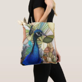 Kleurrijke Peacock Mozaïek Canvas tas (Dichtbij)
