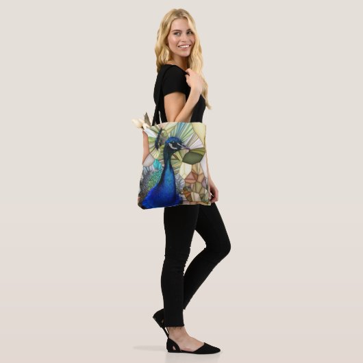 Kleurrijke Peacock Mozaïek Canvas tas (Op model)