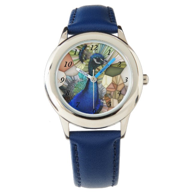 Kleurrijke Peacock Mozaïek Kinder horloge (Voorkant)