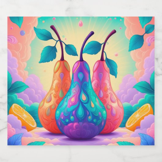 Kleurrijke peer sparkling wijnetiket (Enkel label)