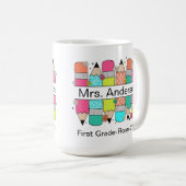 Kleurrijke Pencil Teacher Naam Koffiemok (Voorkant rechts)