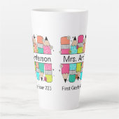 Kleurrijke Pencil Teacher Naam Latte Mok (Voorkant)