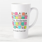 Kleurrijke Pencil Teacher Naam Latte Mok (Rechts)