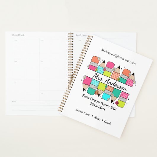 Kleurrijke Pencil Teacher Name Classroom Planner (Display)