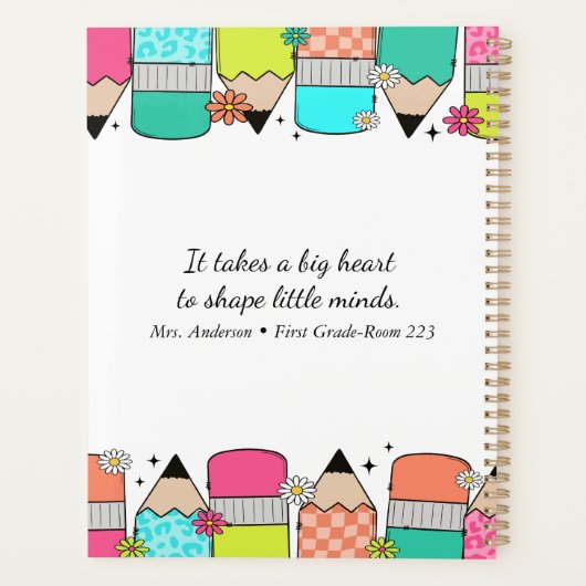 Kleurrijke Pencil Teacher Name Classroom Planner (Achterkant)