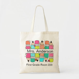 Kleurrijke Pencil Teacher Name Classroom Tote Bag