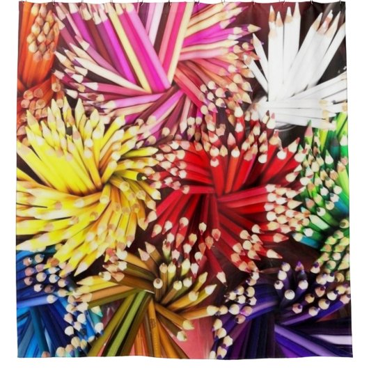Kleurrijke Pencils Paars Blauw Geel Groen Rood Roz Douchegordijn (Voorkant)
