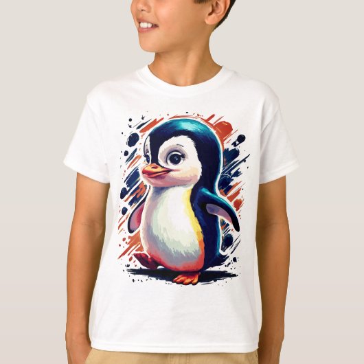 Kleurrijke Penguin illustratie T-shirt (Voorkant)