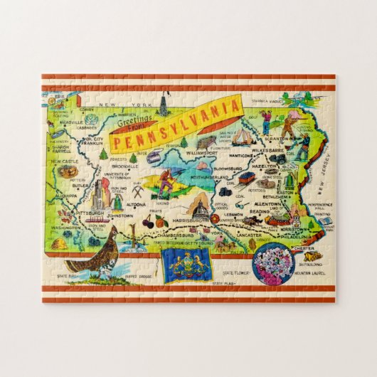 Kleurrijke Pennsylvania 11x14 kaartpuzzel Legpuzzel (Horizontaal)